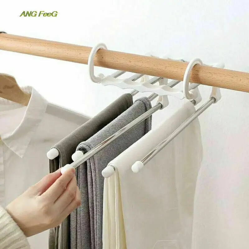 

Multi-functional 5 In 1 Stainless Steel Pants Rack Retractable Hanger Scarf Shelf Drying Racks Laundry Storage & Organization
