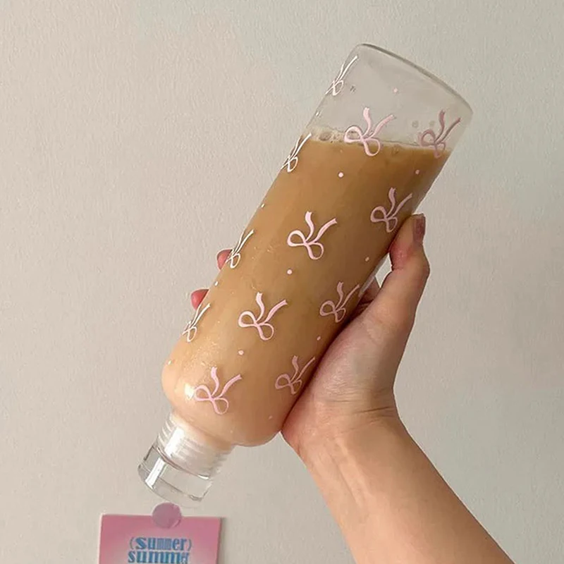 500 мл Kawaii Bow пластиковая бутылка для воды со шкалой времени прозрачная чашка Спорт