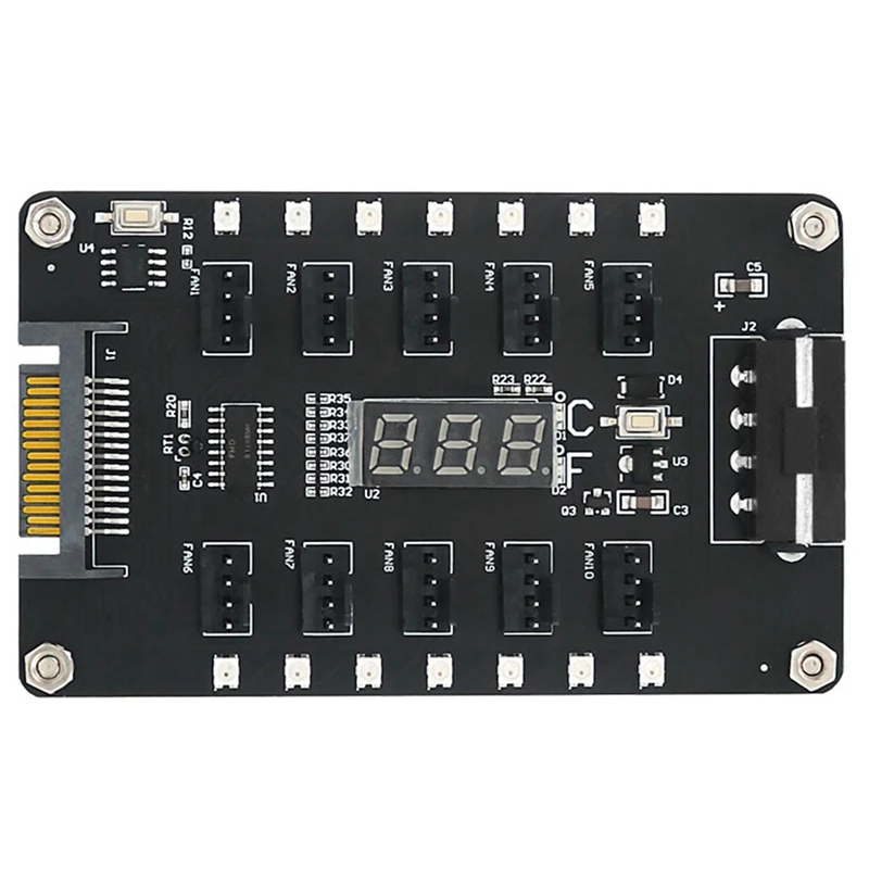 

DC 12V 3/4Pin Fan PWM Hub Cooler Dual Interface 10 Port Controller Color Flash LED Temperature Sensor Display Splitter