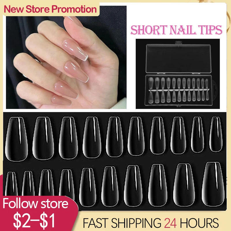 

24pcs Press On Nails Coffin Nail Tips Clear Full Cover Fake Nail Artificial Press On Long Ballerina Transparent Nail Extensions