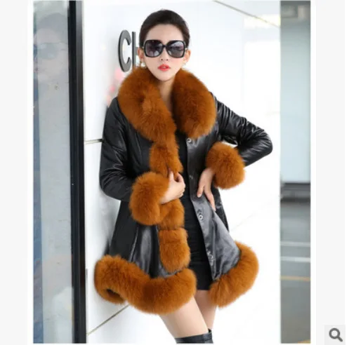 Winter Faux Fur Coat with Fur Fox Collars Women Black High Quality Faux Sheepskin Coats Warm Slim Female Luxurious Fur Jacket