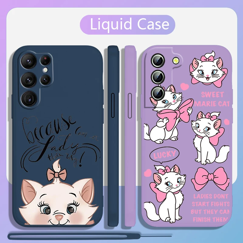 

Cartoon Marie Cat Pink Phone Case For Samsung Galaxy S22 S21 S20 S10 S9 Ultra Plus Pro FE Liquid Rope Candy Color Shell Fundas