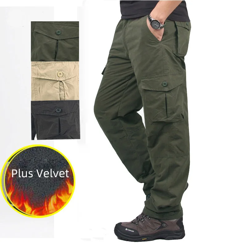 

2022 Winter Cargo Pants Mens Warm Thick Military Trousers For Men Plus Velvet Casual Army Tactical Pants Men Pantalon Cargo