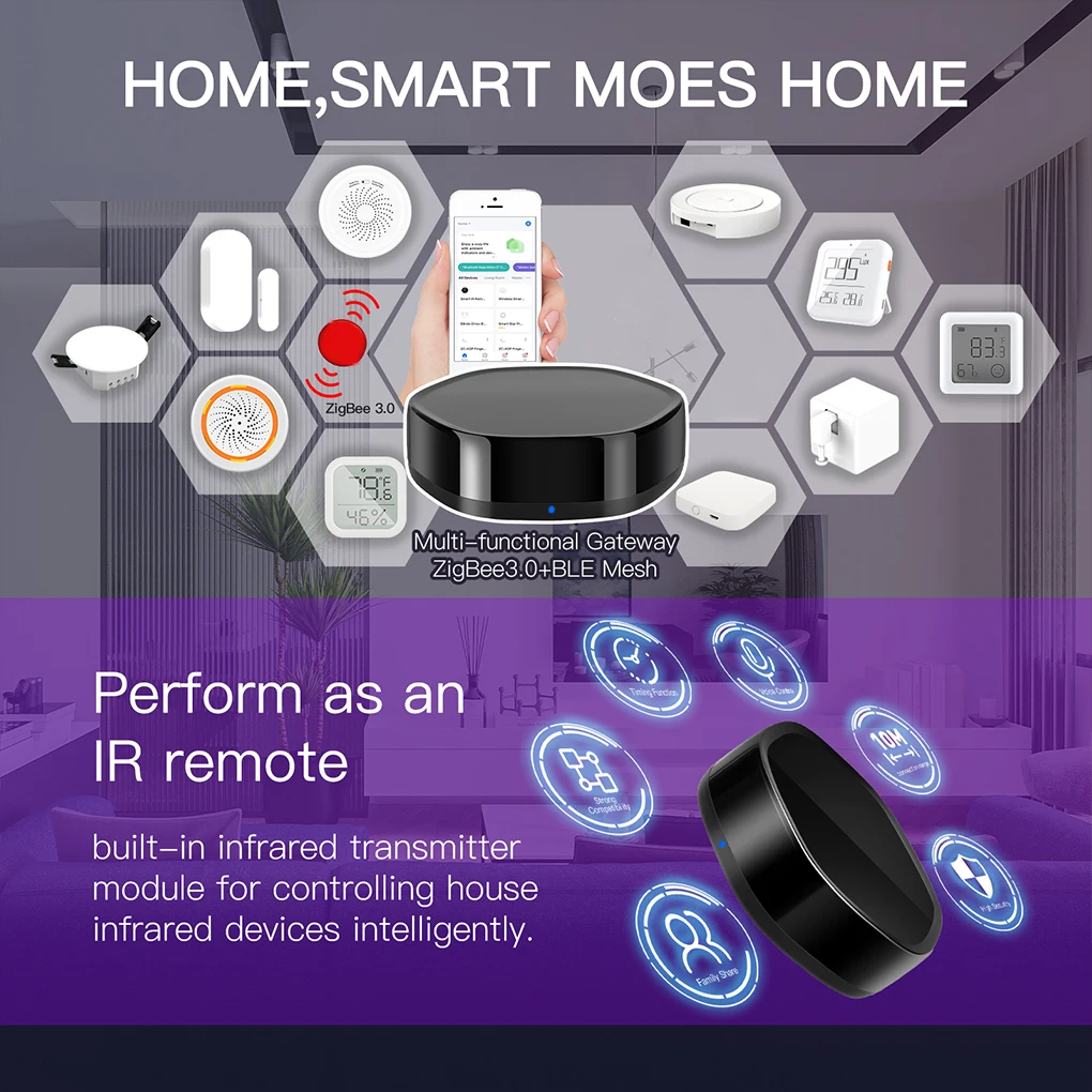 

Шлюз Tuya ZigBee для смартфона, дистанционное управление через приложение, хаб с инфракрасными приборами для телевизора, устройство для помещен...