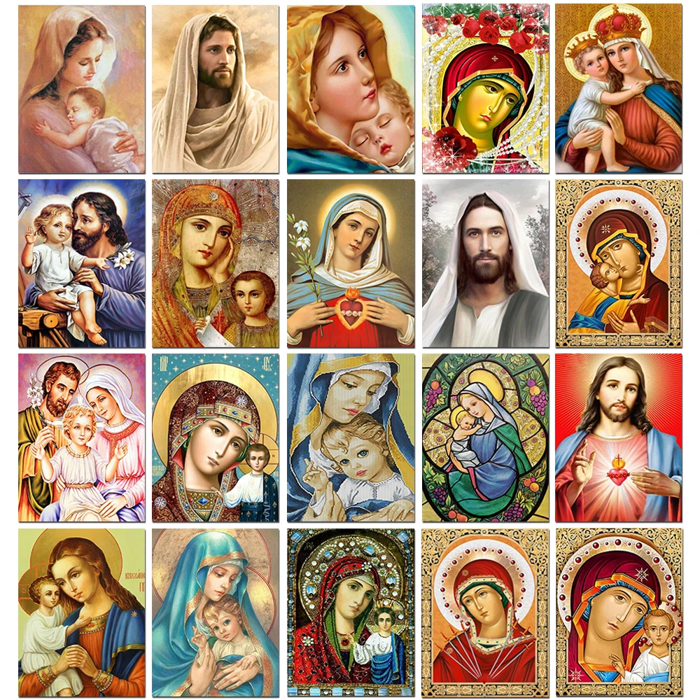

5D Diamond Painting Religious Madonna Jesus Canvas Embroidery Mosaic DIY Full Round Cross Stitch Rhineons Home Decor Promotion