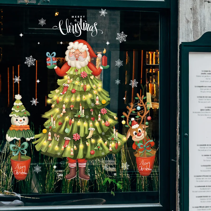 С Рождеством Христовым наклейки на окна Рождественская елка Лось Санта-Клаус