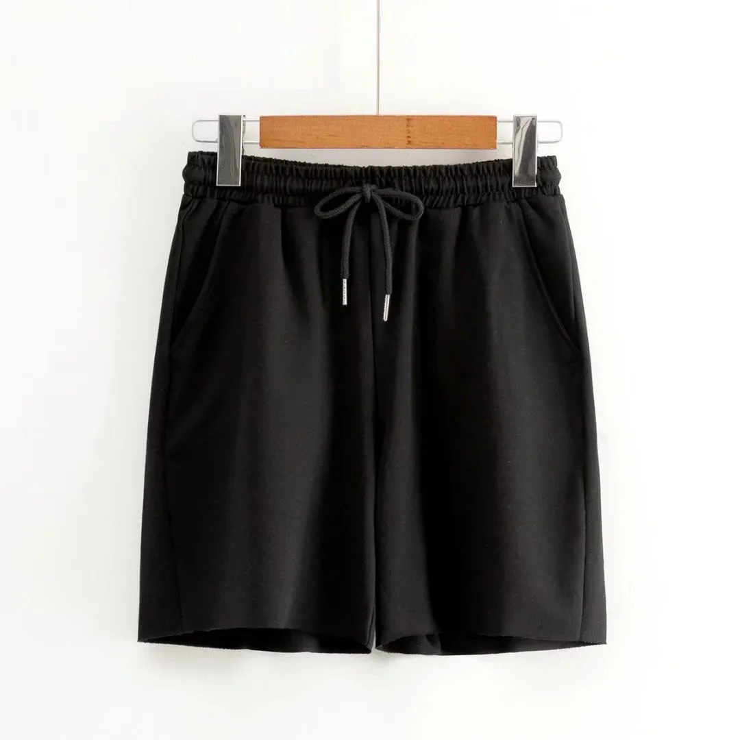 

2021 New Casual Loose Pure Color High Waist Frayed Wide Leg Shorts White