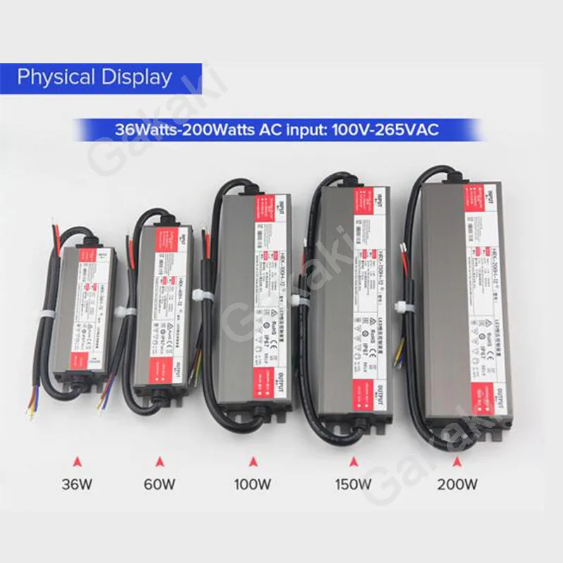 

36W 60W 100W 150W 200W LED Driver DC 12V 24V IP67 Waterproof Lighting Transformers for Outdoor Lights Power Supply U26