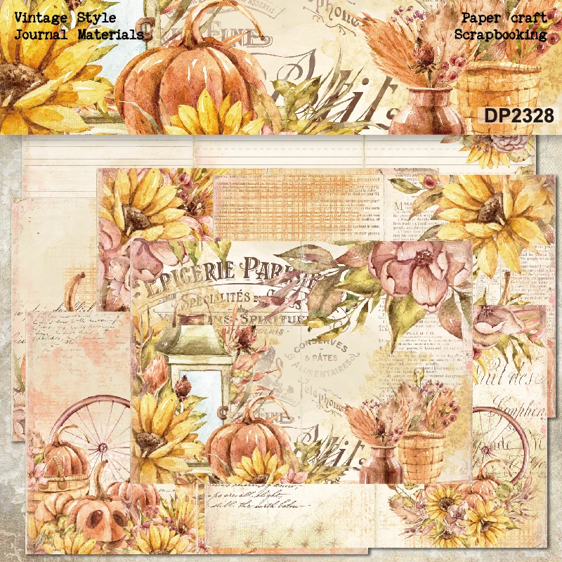 

Panalisacraft 8sheets A5 size Vintage Style Sunflower Scrapbooking patterned paper Fancy Card Pack Light weight Craft Paper Card