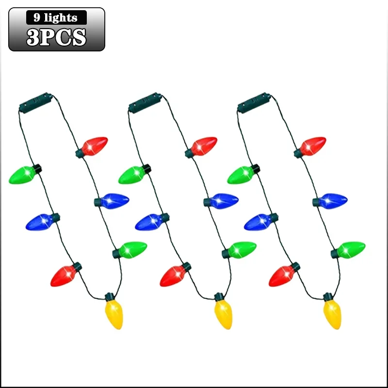 

Красочное ожерелье со светодиодной подсветкой, 9-лампочка, светящиеся мигающие пузырьковые огни, ручной реквизит для фотосессии для праздника, Рождества и вечеринки на Хэллоуин