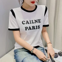 womens summer letter print patchwork color short sleeve t shirt chic casual o neck t shirt top lady tee