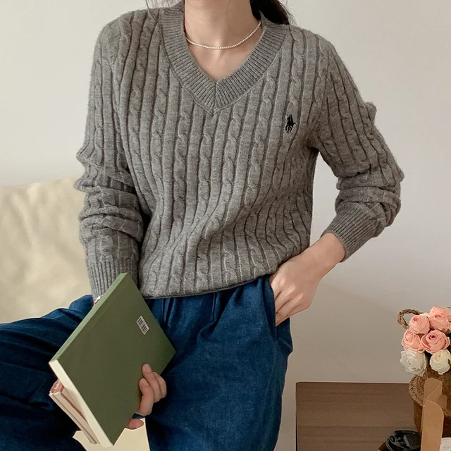 Winter Casual Women's Twist Pullover Knitted Sweater Solid V-Neck Long Sleeve Jumper Vintage Embroidered Top Fall 2022 3