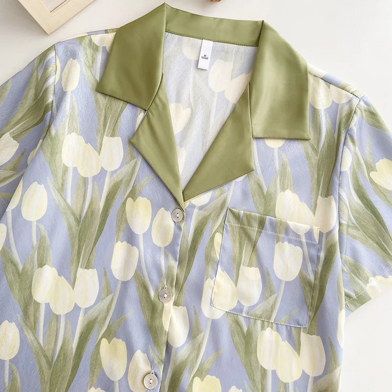 2023 Pajamas Women's Oil Painting Tulip Korean Version of The High-end Texture Retro Craft Home Suit Leisure and Soft Sleepwear