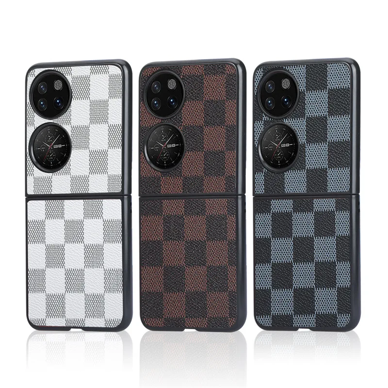 

2022 Business Fashion Grid pattern Case For Huawei P50 Pocket leather+PC Phone Protective Cover Coque for Huawei P50Pocket