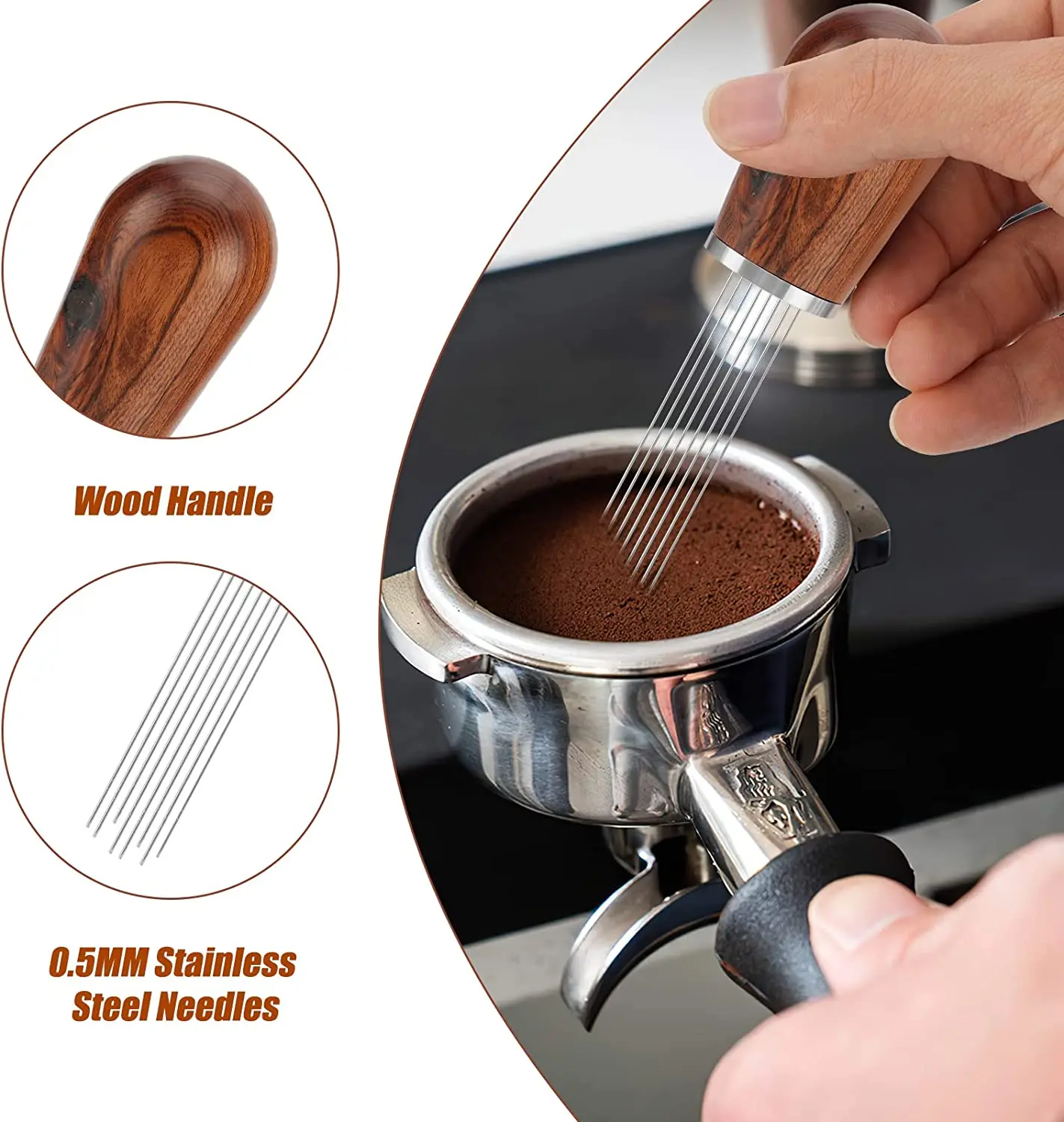 

Wood Handle Espresso Coffee Stirrer Cafe Stirring Tool Espresso Distribution Coffee Tamper with 4/5/8 Needles Barista WDT Tools