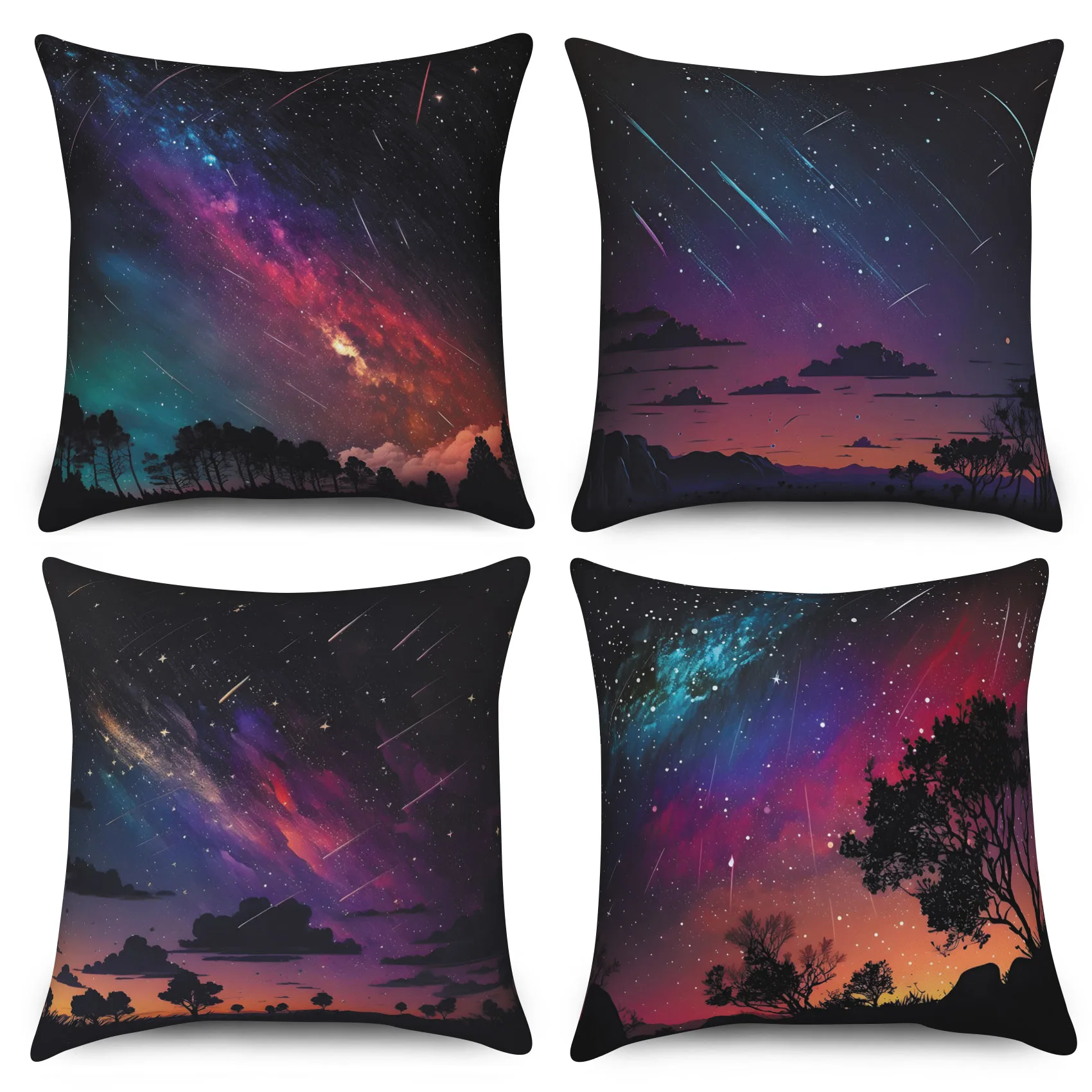 

Decorative Sofa Cushion Cover Night Sky Cloud Trees Meteor Throw Pillow Case 45x45cm Square Pillowcases Home Living Room Decor