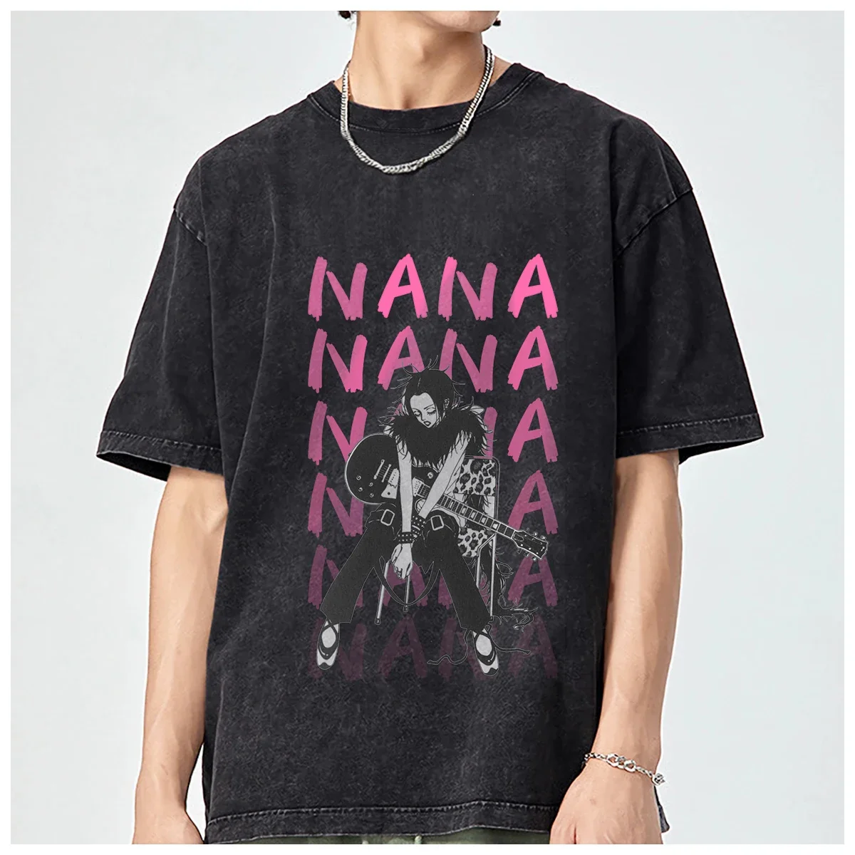 Аниме N-NANA Ретро Черные камни Cookie футболка Мужская женская модная стираная