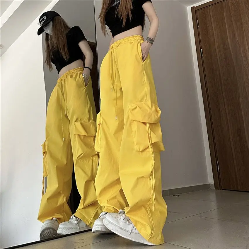 Women's Y2K Clothes Blue High Waist Pocket Cargo Pants Streetwear Baggy Wide Leg Trousers Harajuku Korean Style Summer Clothes