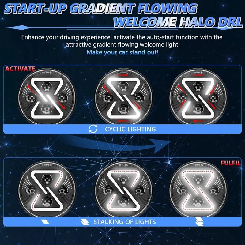 7-дюймовая круглая светодиодная фара 200 Вт 30000LM с желтыми ангельскими глазами для