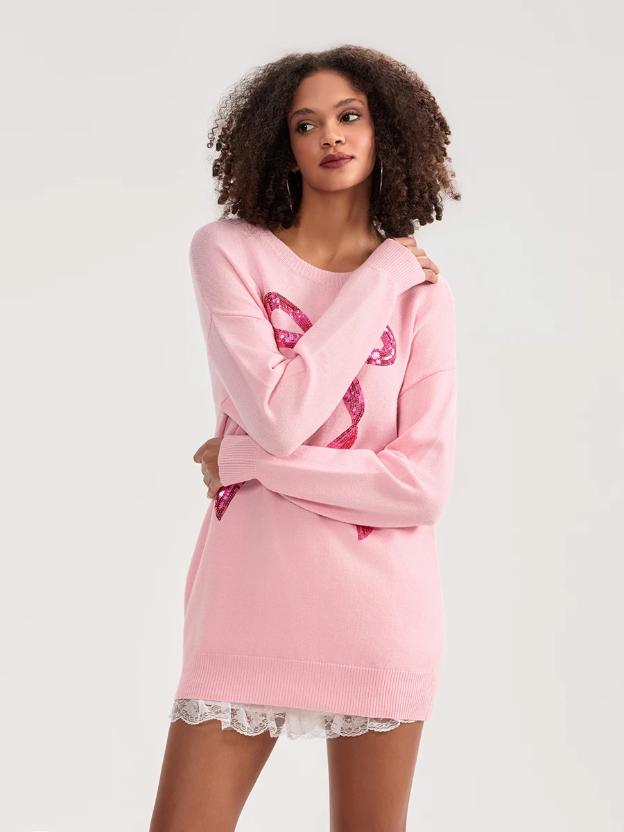 Женский трикотажный свитер с длинным рукавом и круглым вырезом