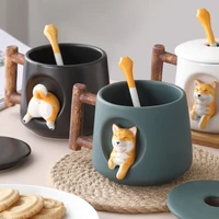 creative cartoon shiba inu mug office ceramic mug corgi milk cup cute mug high capacity gift spoon