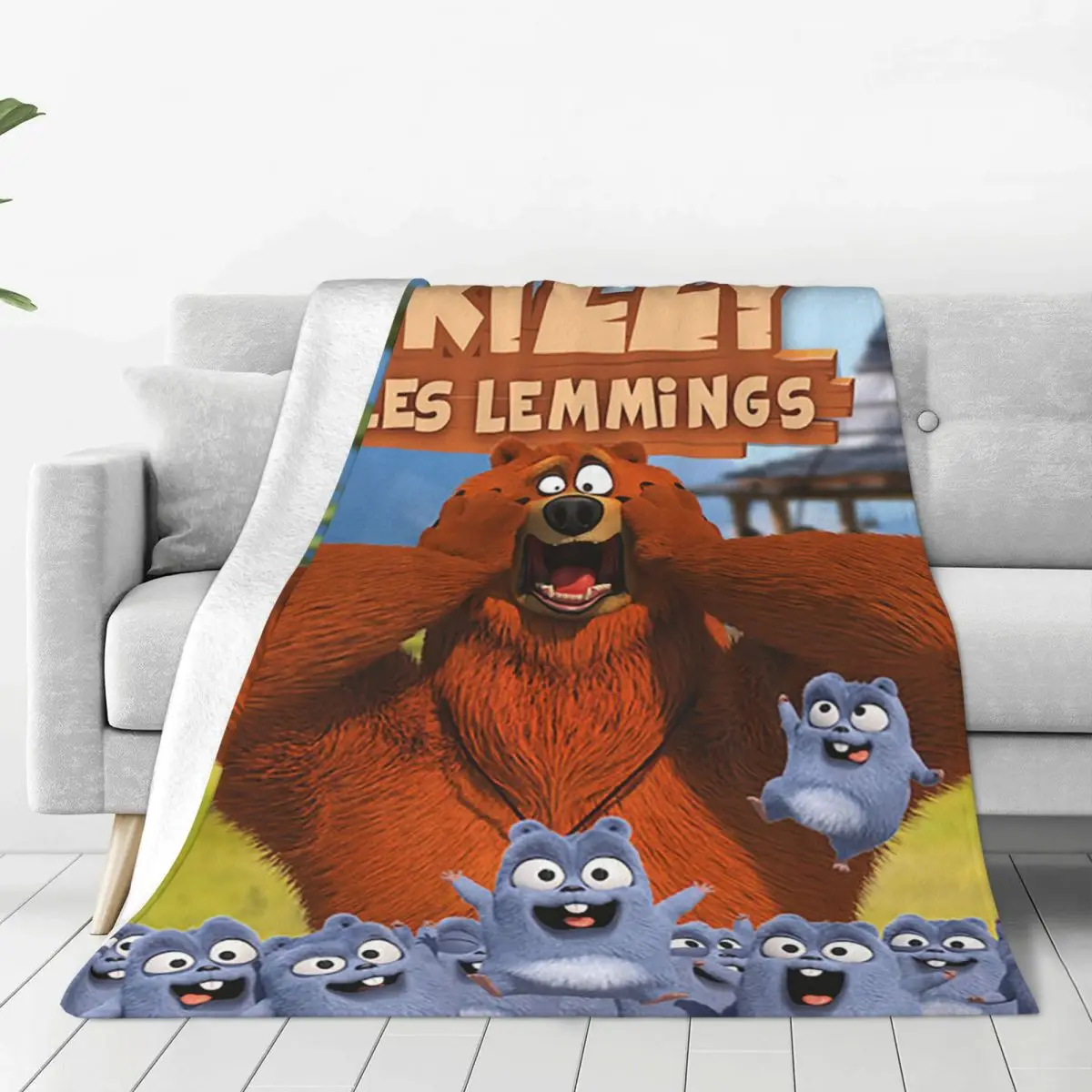 

Grizzy And The Lemmings Blankets Flannel Decoration Bear Anime Multifunction Warm Throw Blanket for Bed Couch Quilt