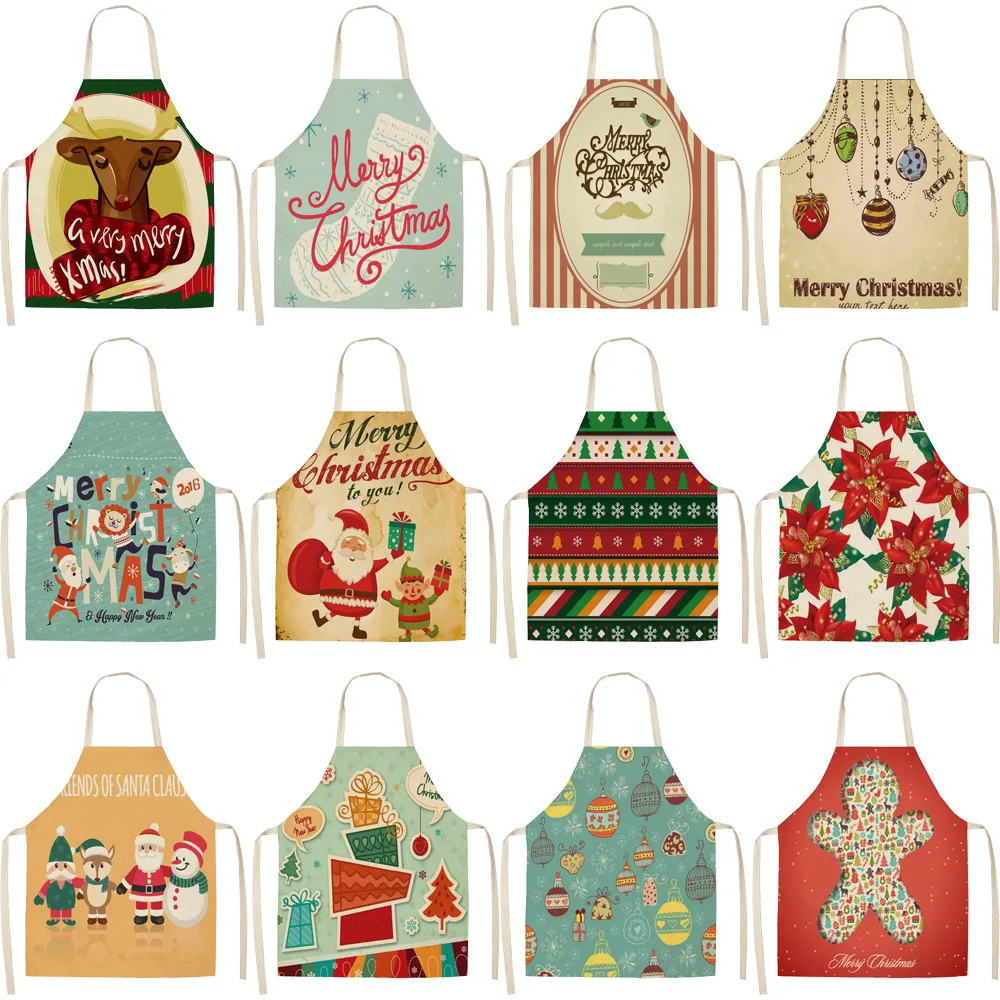 

Christmas series elk car cotton and linen anti-fouling apron adult children kitchen housework cleaning apron smock