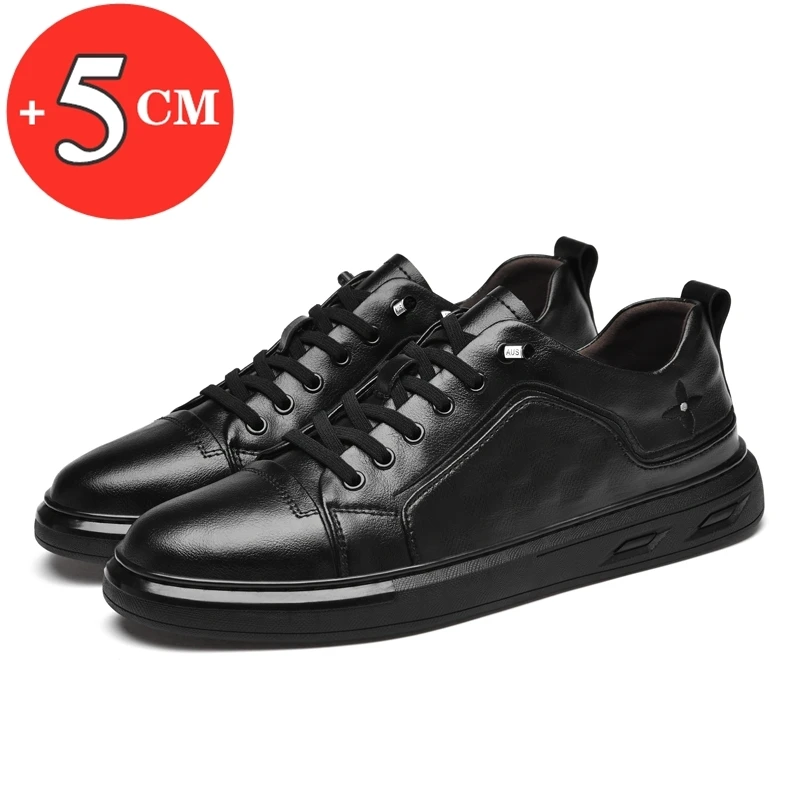 Men Casual Shoes Fashion Elevator Shoes Leather Sneakers Height Increase Heels 5CM Unisex Lift Inserts sports Plus Size 38-45