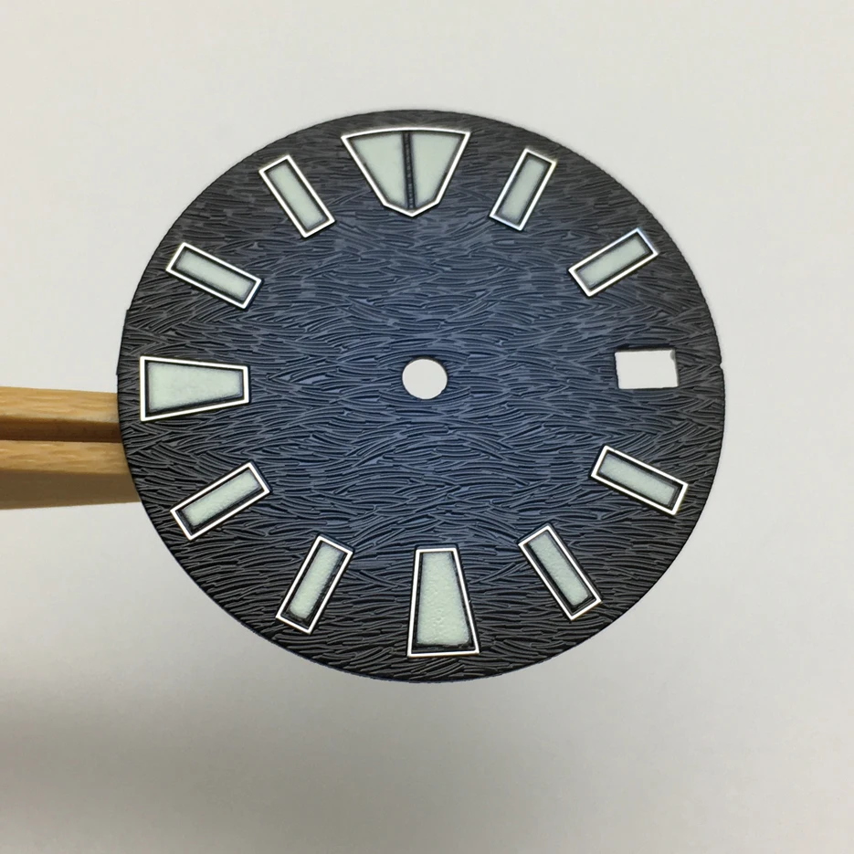 Modified 28.5mm Blue Black Dial Replacement Precision Green Luminous Lettering Dial Fit For NH35A Movement BD3