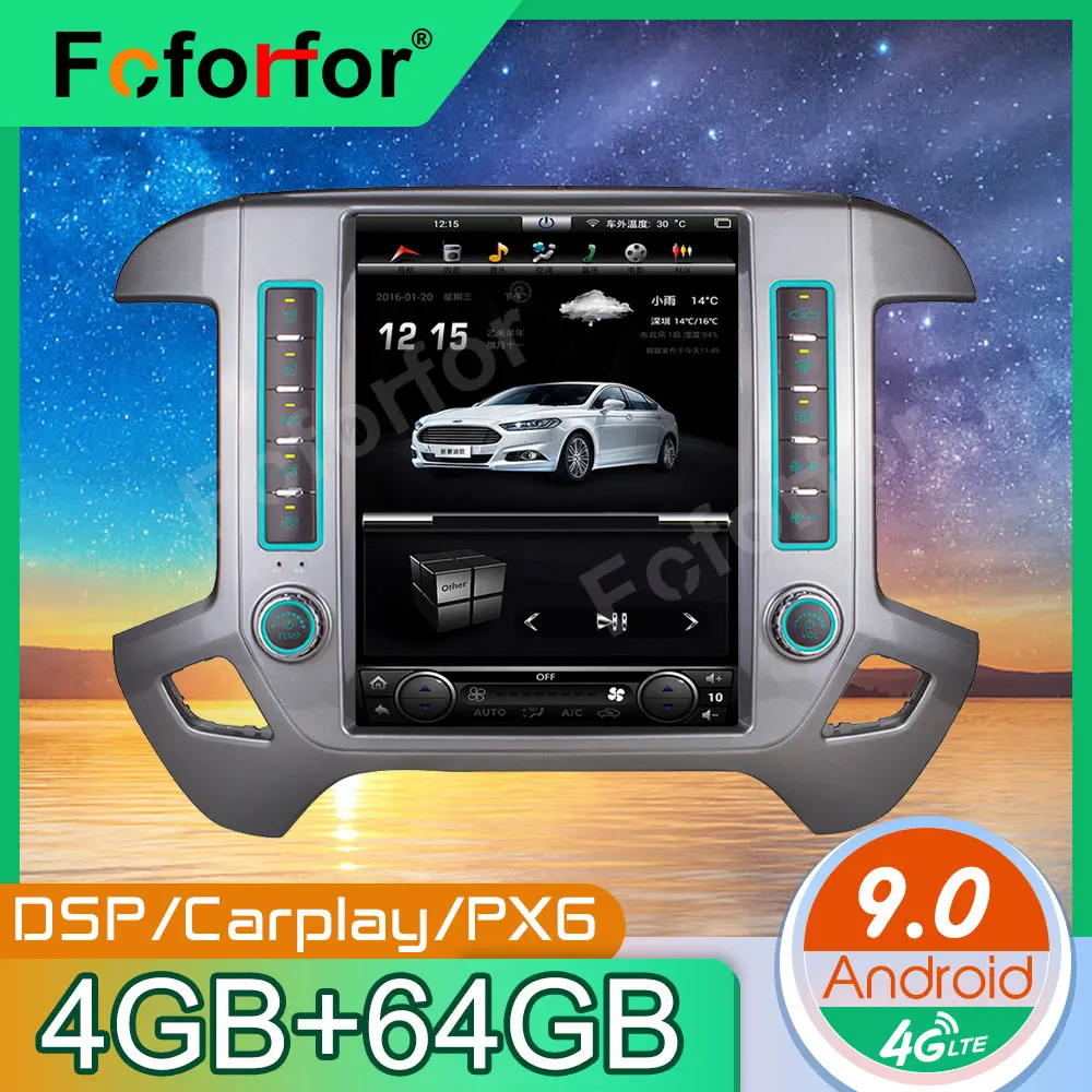 Фото Автомобильный мультимедийный плеер, Android 9,0, 4 + 128 ГБ, для Dodge RAM 2009- 2018 Tesla style, GPS-навигация, автомобильное радио, магнитофон, головное устройств... №1