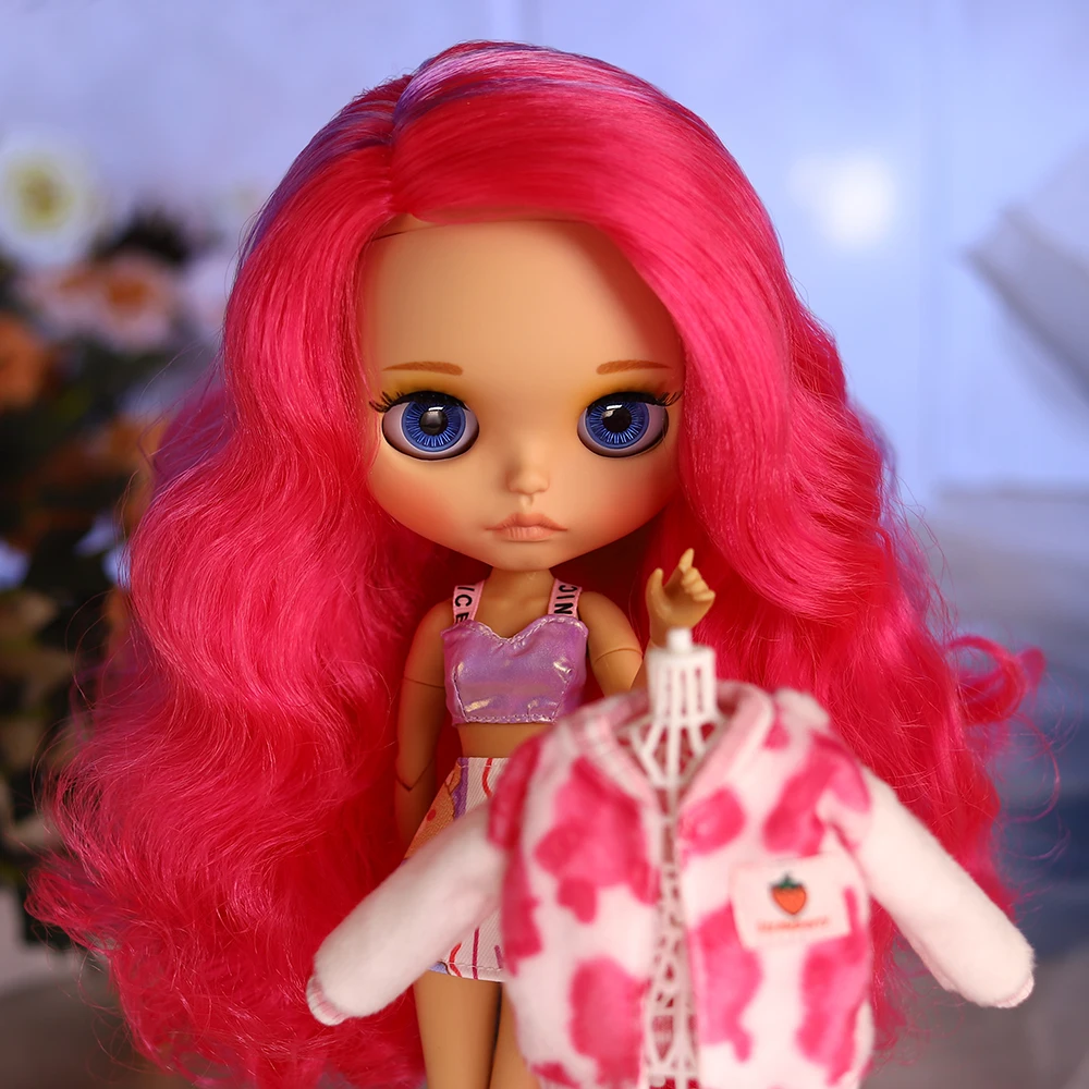 Фото ICY DBS Blyth кукла масштаб 1/6 30 см коричневая кожа матовое лицо розовые волосы кукла для девочек BJD игрушка в подарок №5