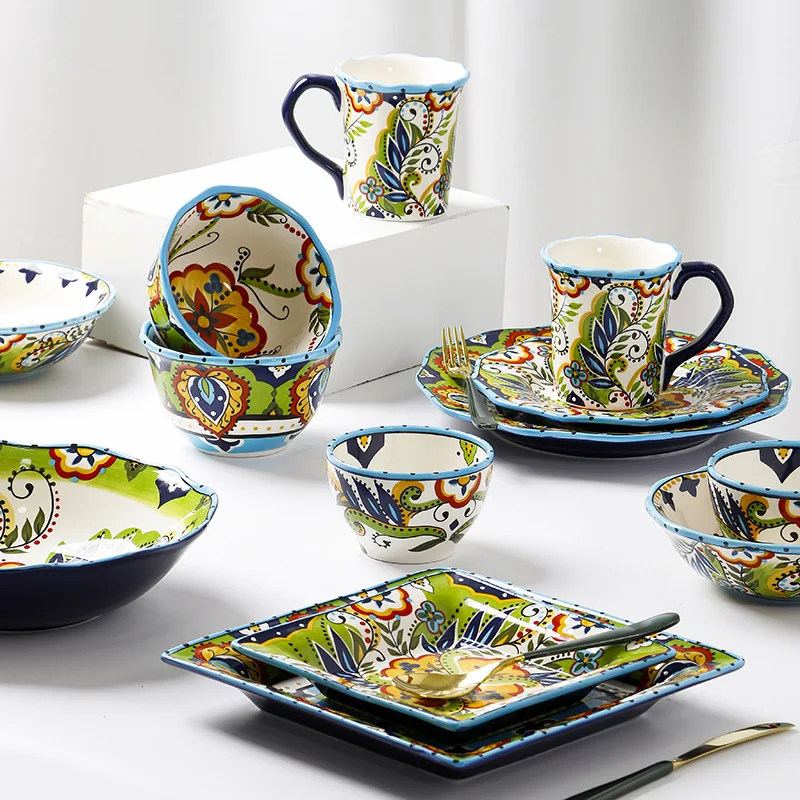 

Colorful Cat Dinner Plate Under-glazed Ceramic Dinner Dishes Dessert Tray Flower Kitten Dinnerware Microwave Safe