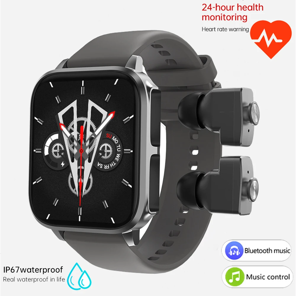 2 In1 TWS Earbuds Smart Watches Men Wireless Headset HIFI Stereo Music Play Combo Bluetooth Phone Call For Android IOS 2023 New