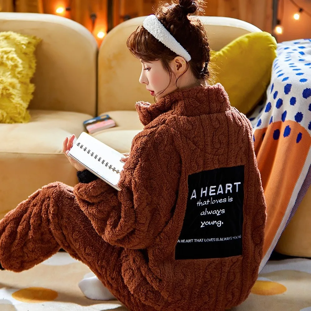 Thickened Flannel Women's Pajamas Set Warm Coral Fleece Pajamas for Women Nightgown Winter Home Service Sleepwear pijama mujer