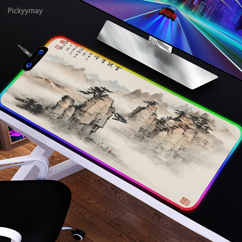 RGB игровой коврик для мыши чернильный арт рыбка клавиатура аксессуары игр со