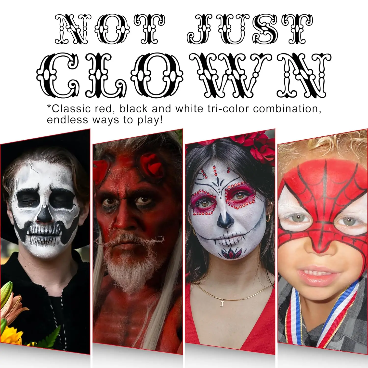 Набор Красок Для Тела На Хэллоуин - Черный Белый Красный Макияж Клоуна Костюм