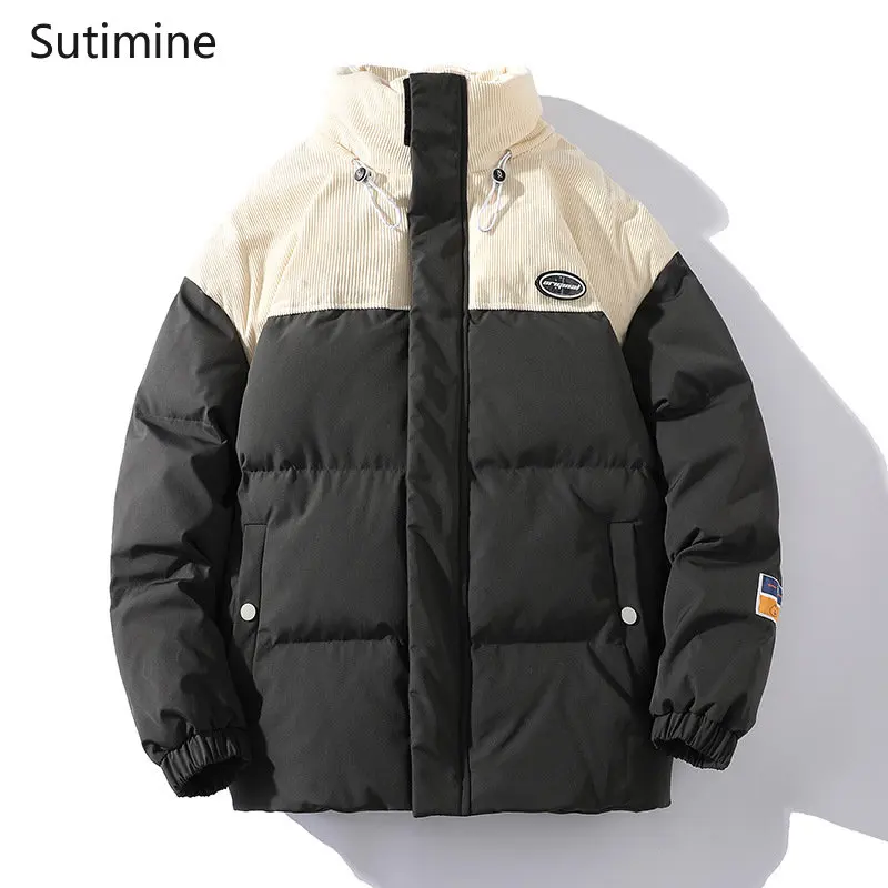 Autumn and Winter Coats Men Youthful Vitality Pockets 2022 Thickened Color Contrast Down Jacket for Men Zipper Stand Winter Coat