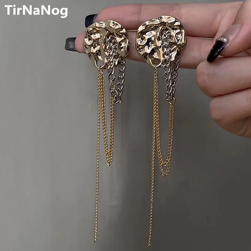 TirNaNog Unique Design Of Irregular Metal Smoke Pull Chain Tassel Earrings Fashion Simple Color Matching Earrings Women Jewelry