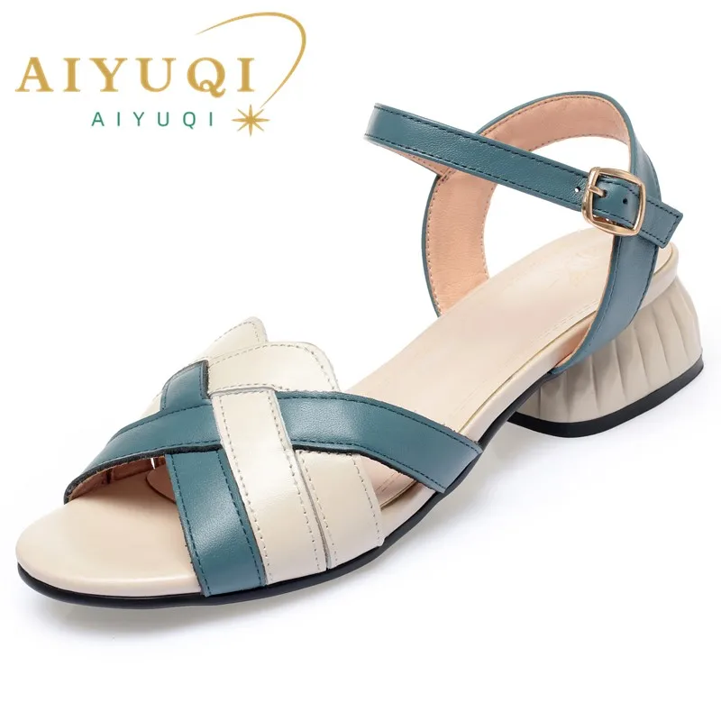 AIYUQI Sandals Women Genuine Leather 2023 New Summer Women Sandals Rome Colorblock Open Toe Large Size 41 42 43 Sandals Women