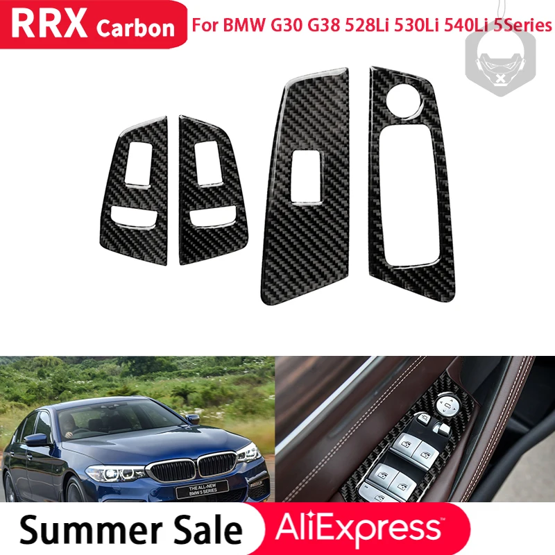 

RRX Car Window Lifter Control Panel Frame Decoration Cover Carbon Fiber Sticker for BMW G30 5 Series 2018 Car Accessories
