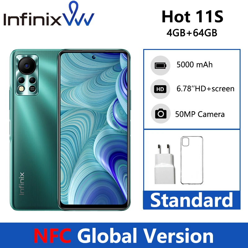 

Смартфон Infinix HOT 11S, NFC, 4 + 64 ГБ, 6,78 дюйма, Helio G88, 5000 мА · ч, задняя камера 50 МП