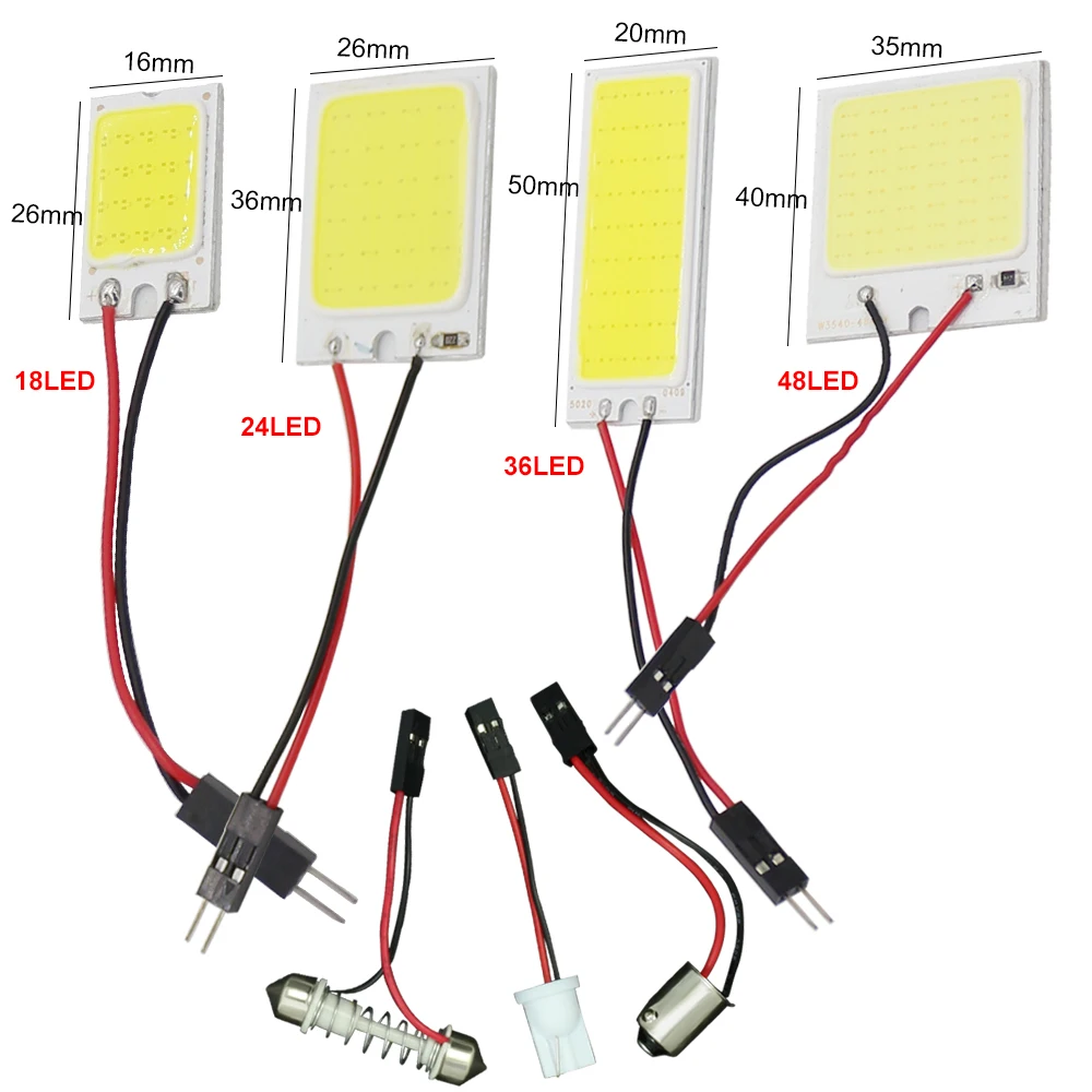 2 шт., адаптер для чипа T10 Festoon BA9S светодиодный 18/24/36/48 SMD COB, белая лампочка 12 В для внутреннего освещения автомобиля, для чтения парковочной панели