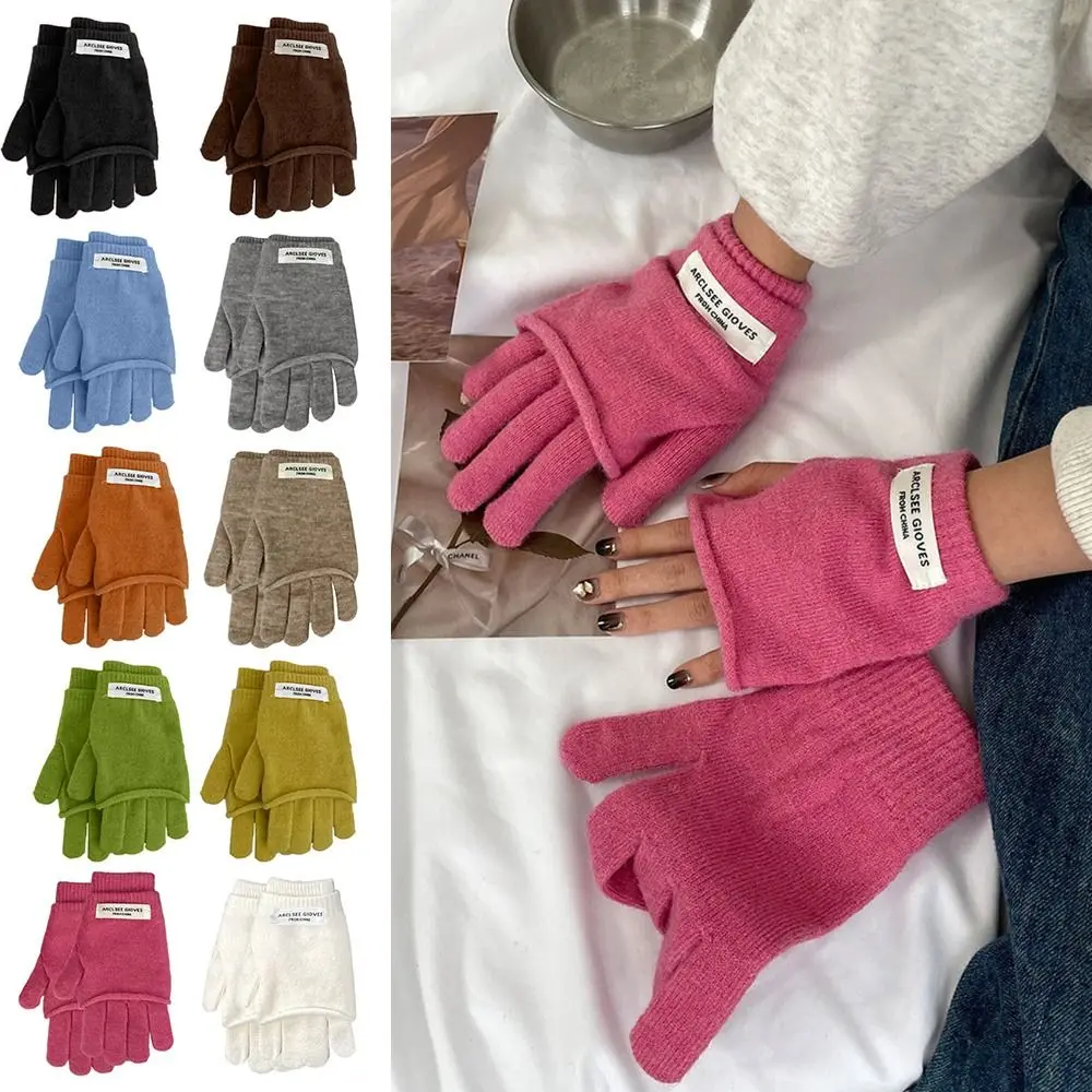 

Вязаные перчатки из искусственного кашемира, универсальные теплые митенки на запястье для девушек, зимние перчатки без пальцев, студенческие перчатки для письма
