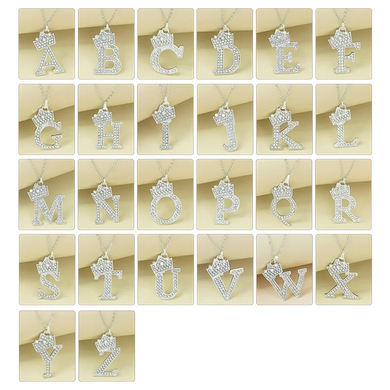 Поп вместе золото и серебро алмазная корона 26 Алфавит ожерелье имя Pinyin кулон