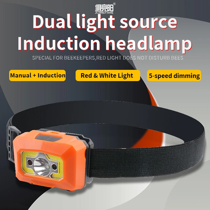 Dual light source induction headlamp USB charging 5 gear dimming beekeeping light