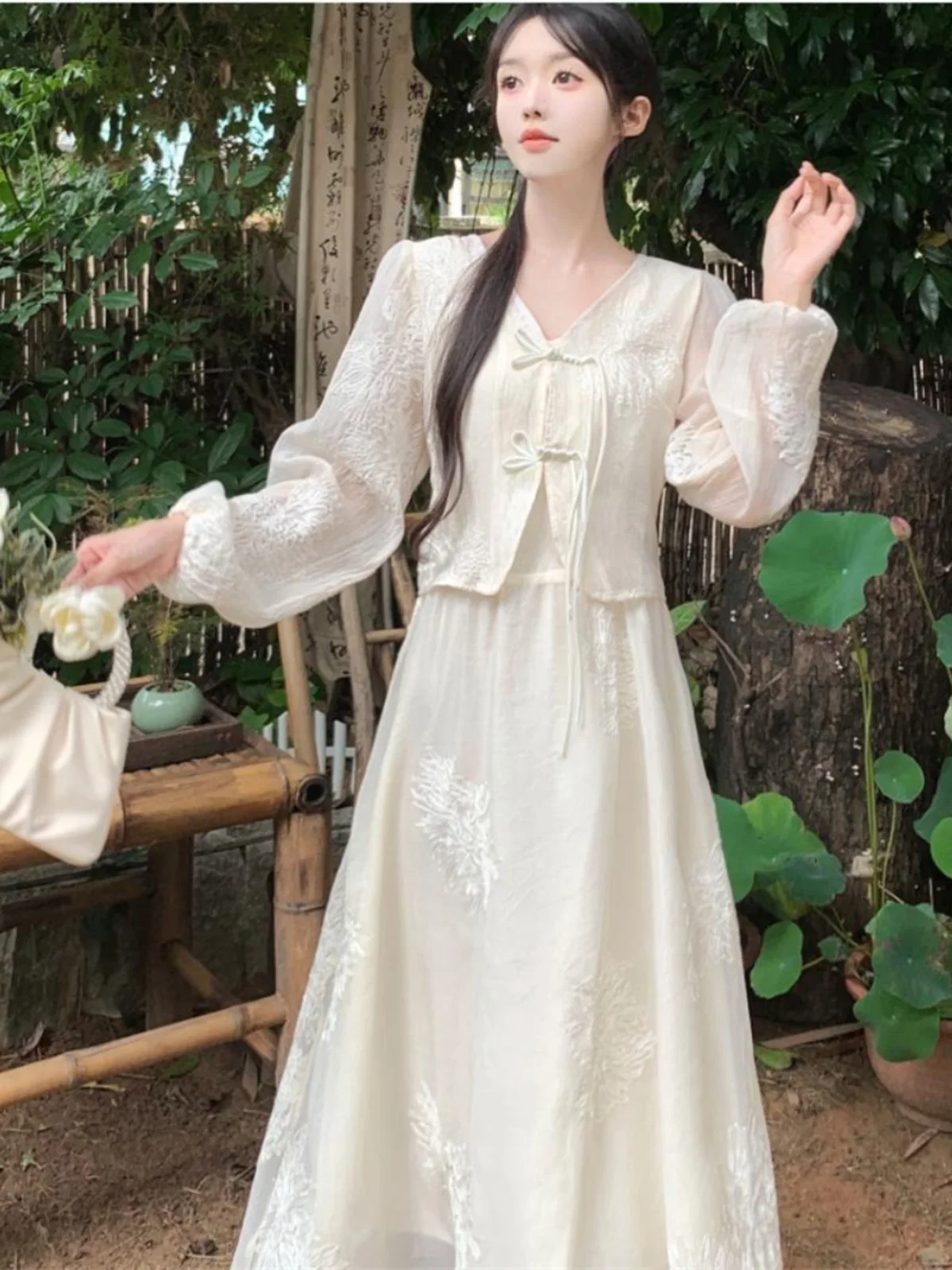 Плюс размер новое китайское платье с длинными рукавами в национальном стиле