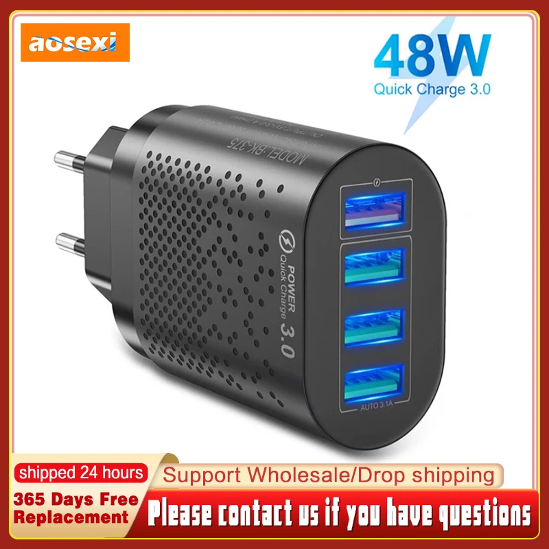 Aosexi Original Fast Charger 4 Port USB QC3.0 Fast Charge for iPhone 13 12 Pro Samsung Xiaomi Poco ipad Power Adapter US EU Plug