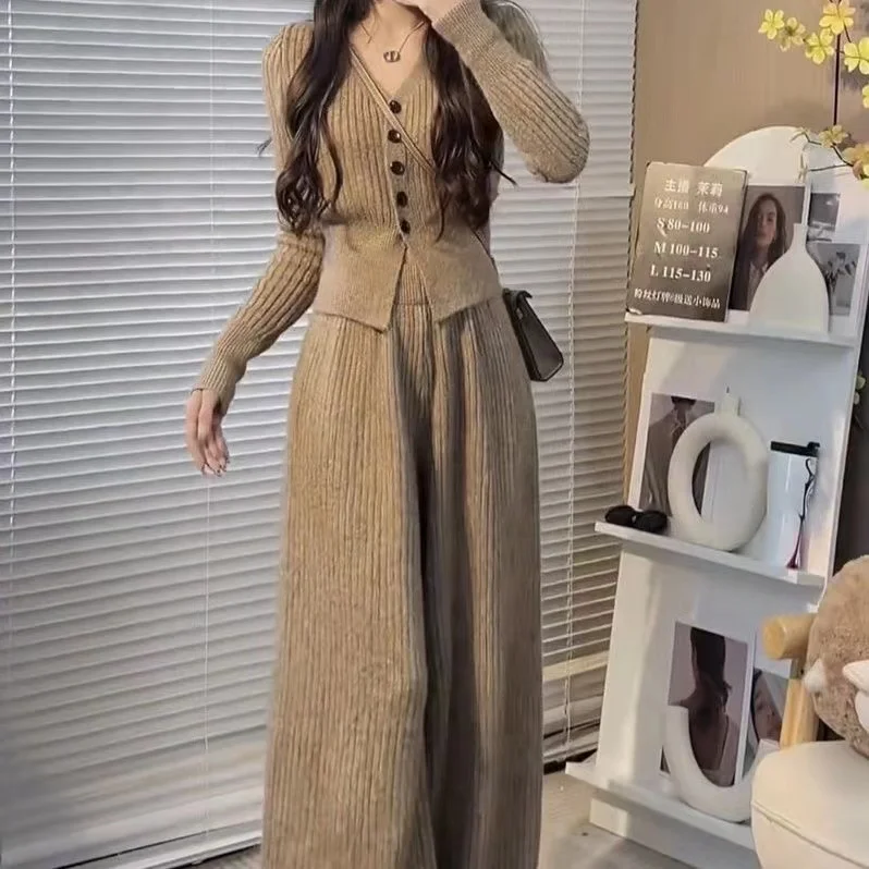 Элегантный корейский комплект из 2 предметов Женский Повседневный Кардиган и