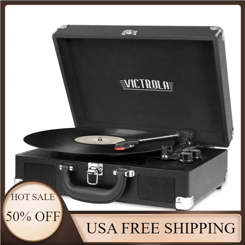 

New Victrola Journey Bluetooth Suitcase Record Player with 3-speed Turntable, Black, Portable