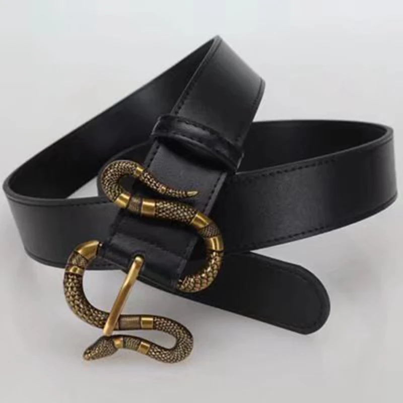 Luxury Vintage Designer Belt Snake Buckle Men High Quality Women Genuine Real Leather Strap Belt for Jeans